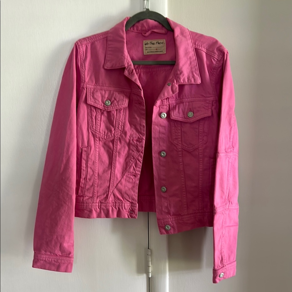 Free People Bright Pink Jean Jacket
